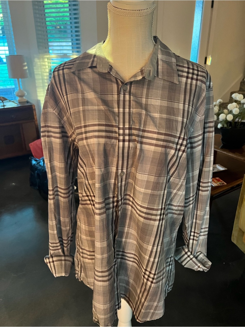 Calvin Klein Gray Button-Up Shirt with Subtle Stripes